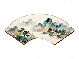 水墨山水画扇面图