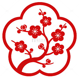 红色剪纸梅花图案装饰元素