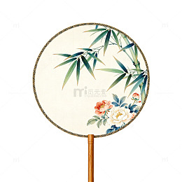 古风团扇竹子花卉图案设计素材