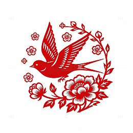 剪纸风喜鹊花卉图案装饰设计
