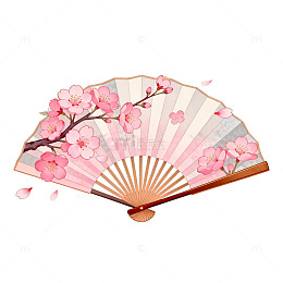 樱花扇日本风情插画