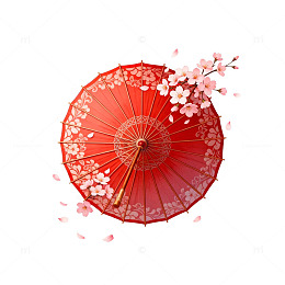 东方风情樱花伞插画素材