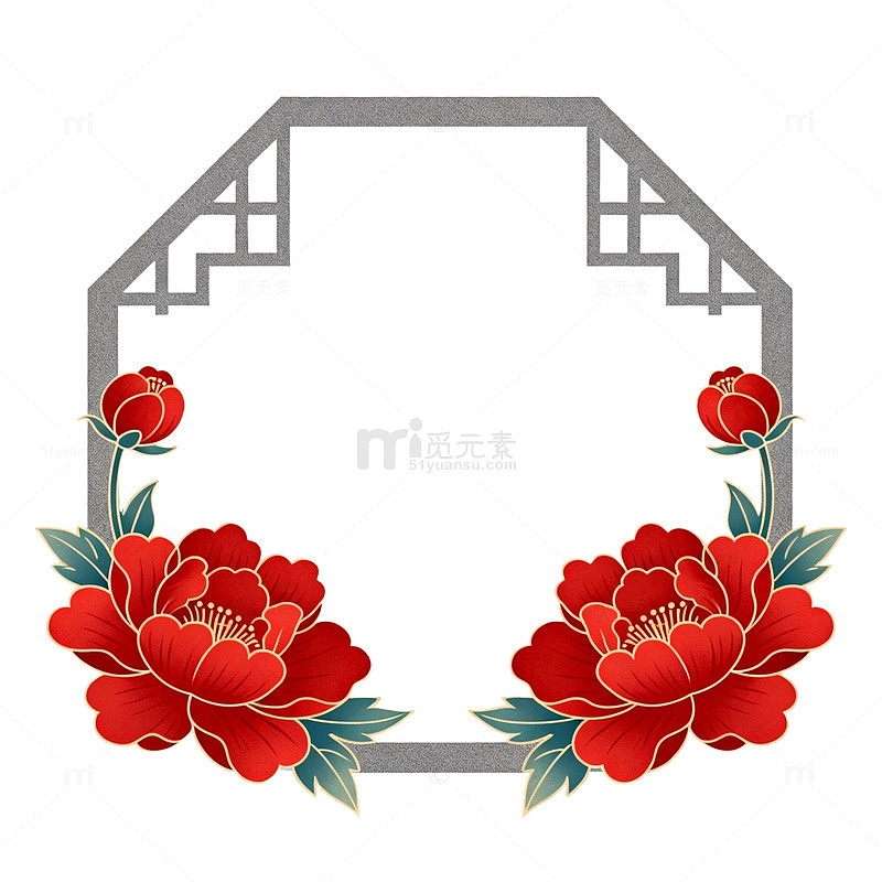 中式花卉边框装饰设计
