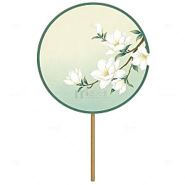 古风团扇白玉兰花图案