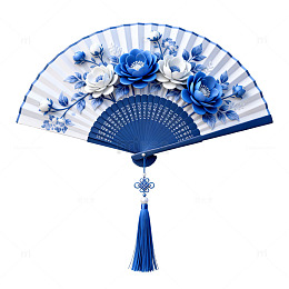 青花瓷风格折扇装饰元素