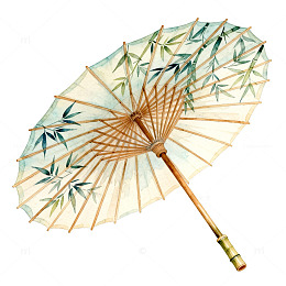古风竹子油纸伞插画素材