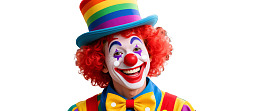 小丑戴着彩虹帽微笑图片