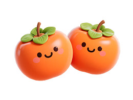 两个拟人化柿子的可爱插画