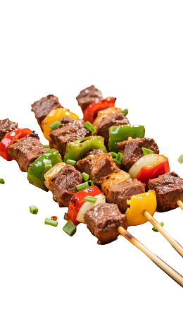 美味牛肉串配彩椒图片
