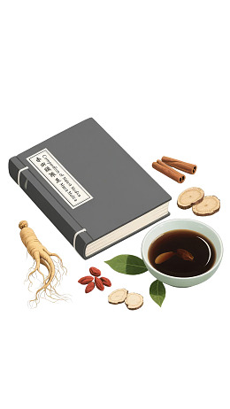 中药书籍与药材茶饮展示