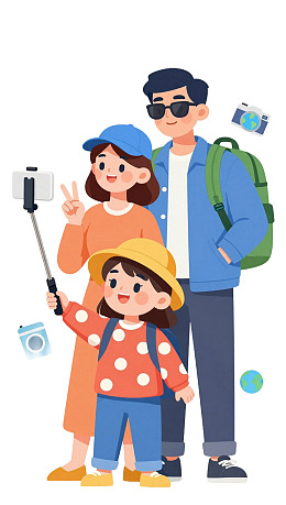 一家三口自拍旅行图片