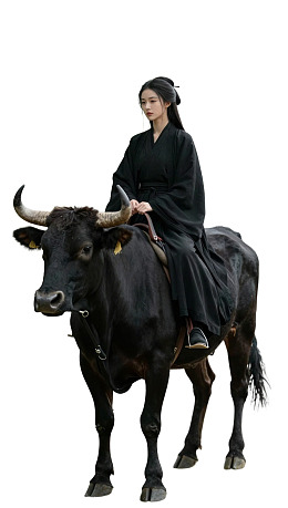 女子骑黑牛身着古装图片