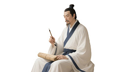 古代文人端坐书写竹简