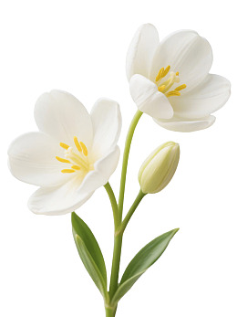 白色郁金香花朵与花蕾