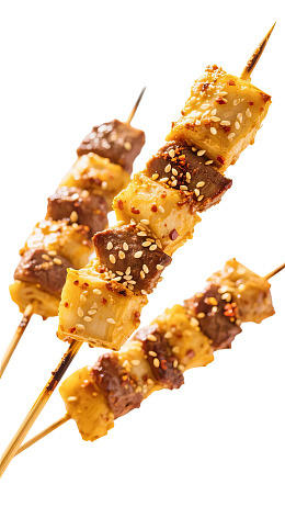 烤串肉块撒芝麻图片