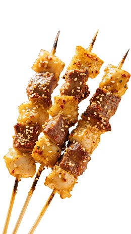 烤肉串撒芝麻色泽诱人