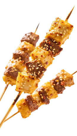 烤串牛肉块撒芝麻图片