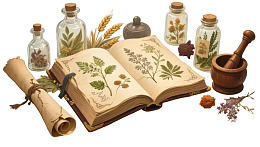 古籍草药图鉴与研磨工具