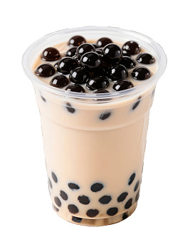 一杯装满珍珠奶茶的透明塑料杯