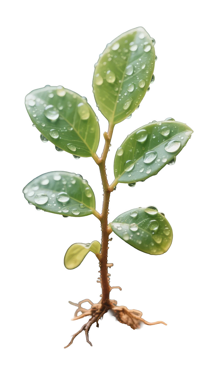 带水滴的幼苗根系清晰可见