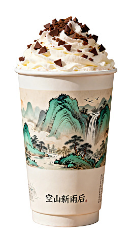 装饰有山景图案的饮品杯