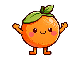 卡通橙子角色挥手微笑