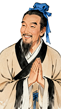 古代文人双手合十微笑