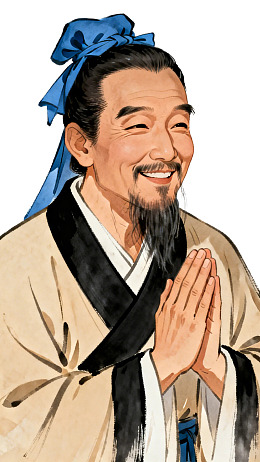 古代文人双手合十微笑