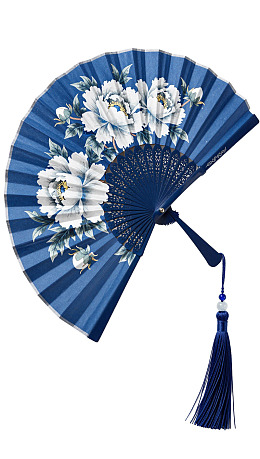 蓝色底花卉图案折扇图片