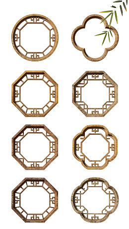 中式木质窗格图案集合