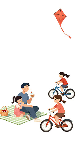家庭户外活动：放风筝与骑车