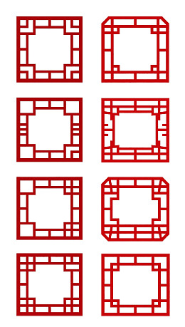 八款红色中式窗格图案设计