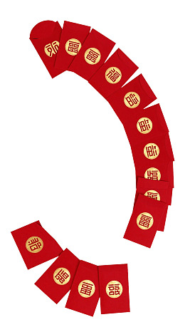 红色福字红包排列成弧形