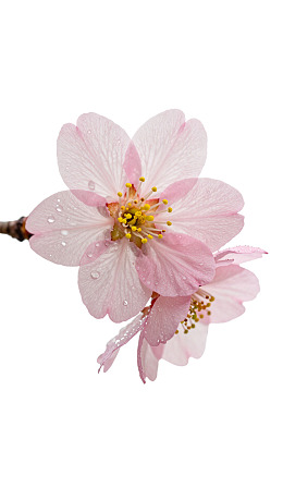 粉色樱花带露珠的特写