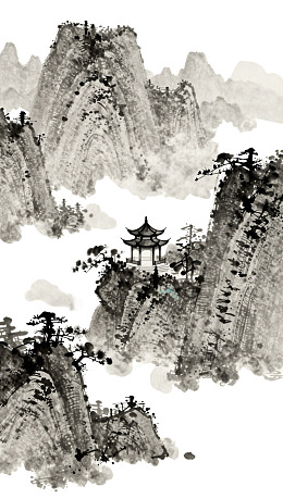 水墨山水画中的亭台楼阁
