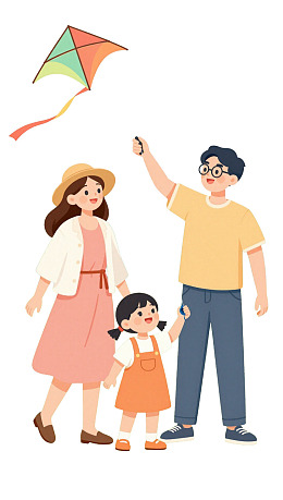 一家三口放风筝图片