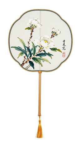 手绘花卉团扇图片