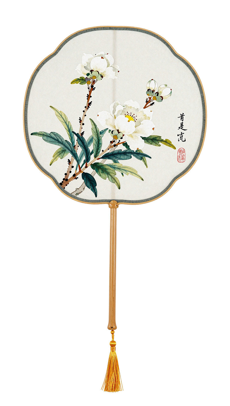 手绘花卉团扇图片