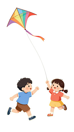 两个孩子在户外放风筝