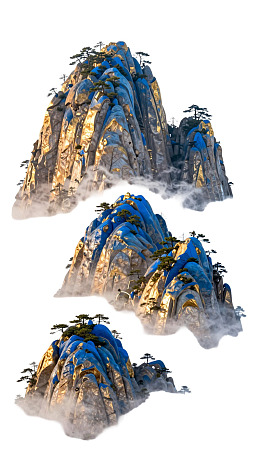 三座云雾缭绕的山峰图片