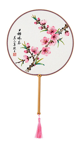 手绘桃花团扇图片