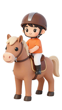 卡通男孩骑棕色小马图片