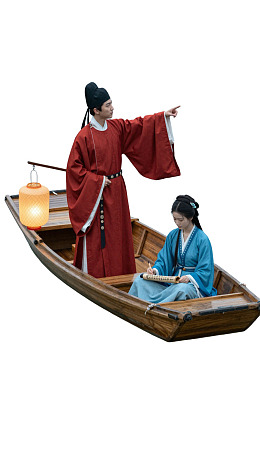 古装人物乘舟对弈图片