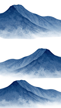 三幅蓝色山峰水墨画图片