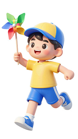 卡通男孩手持风车奔跑