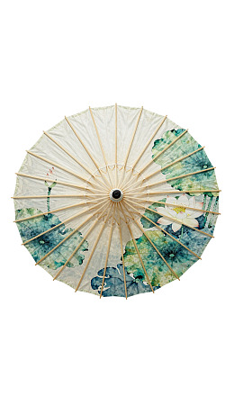 绘有莲花图案的精美油纸伞