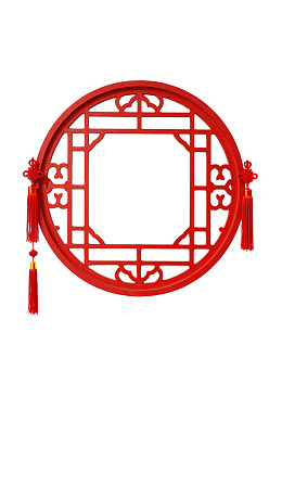 红色中式圆形窗格装饰挂件