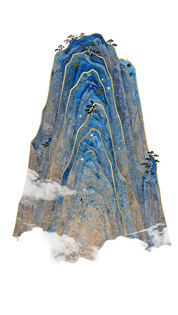 蓝色山峦云雾缭绕艺术画