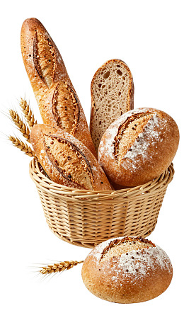 篮中各式面包与麦穗图片
