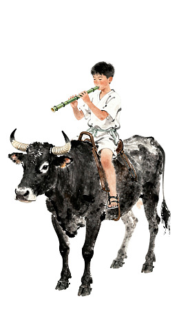 牧童骑牛吹笛画面图片